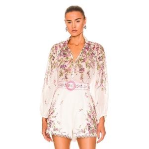 ✨Sold✨ZIMMERMANN Cream Billow Pink Purple Button Down Blouse Top